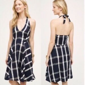 Anthropologie Eva Franco Navy Plaid Halter Dress